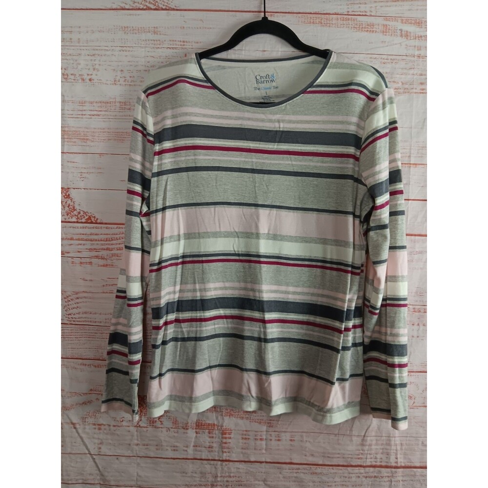 Croft & Barrow The Classic Tee Women's Large Multicolor Long Sleeve Round Neck